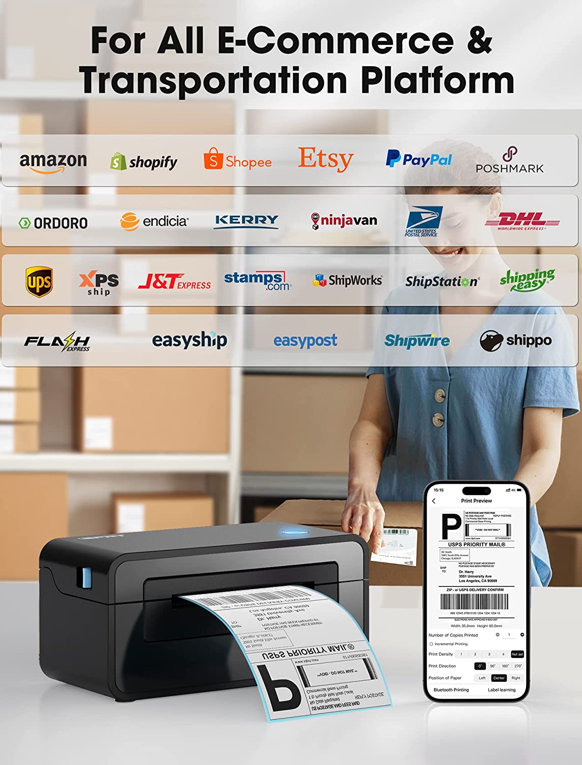 iDPRT Impresora térmica Bluetooth de etiquetas de envío para teléfono,  impresora de 4 x 6, compatible con Windows/Mac/iOS/Android, impresora  térmica