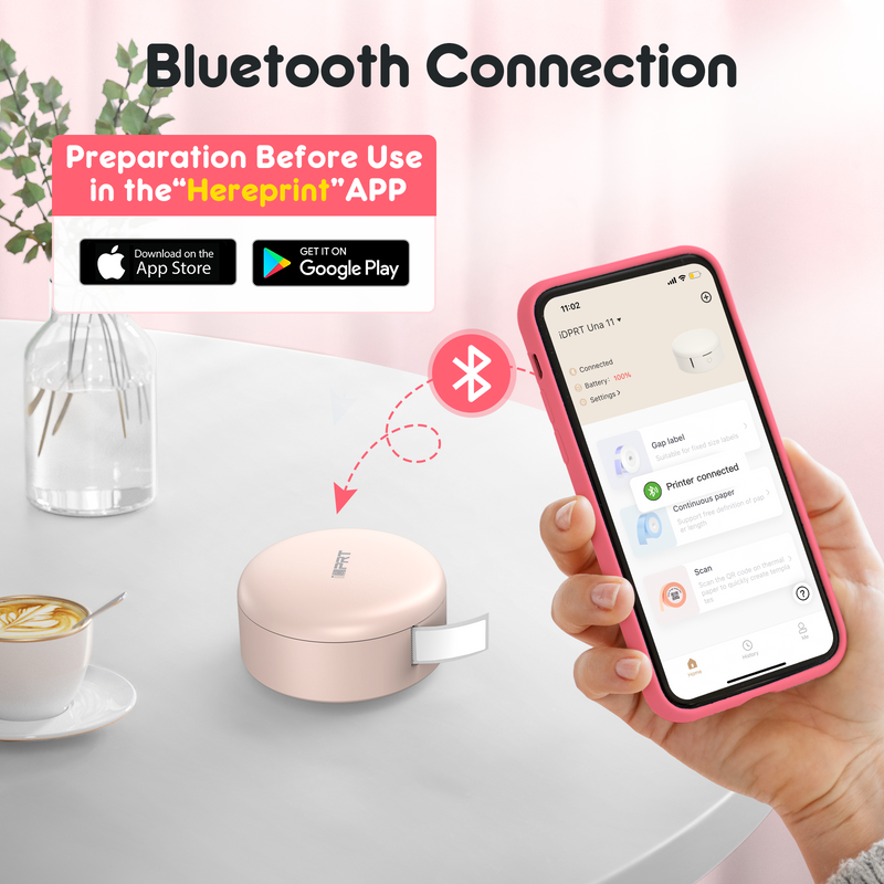 iDPRT Una 11 Bluetooth Portable Label Maker Machine with Tape (Pink/White)